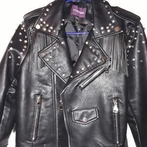 Vigoss Black Leather Tassle Jacket